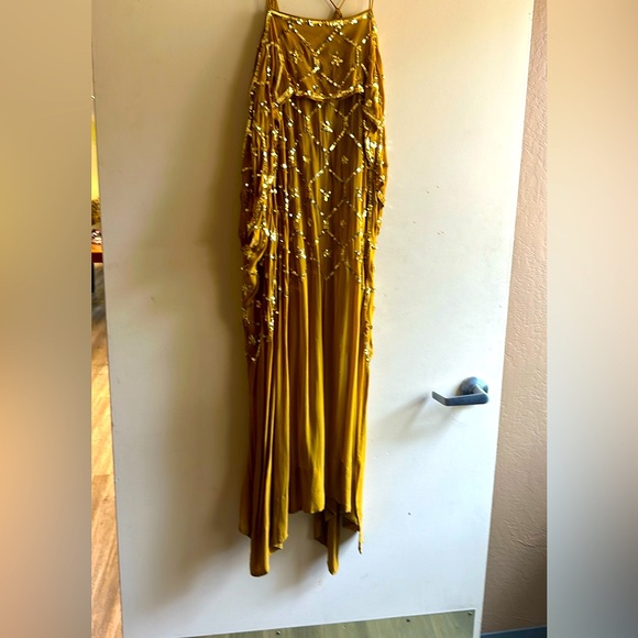 Free People Dresses & Skirts - Free People Yellow Sequin Asymmetrical Maxi Dress